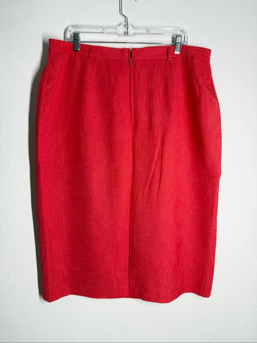 Devernois Vintage Red Linen Blend Pencil Skirt French Designer US XL